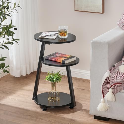 BEWISHOME Round End Table Side Table with Metal Frame, Black KTZ41B - Image 2
