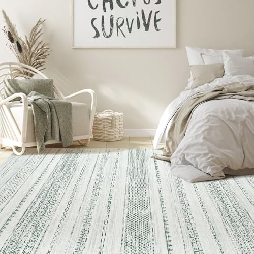 Nakagishi Green Rug Living Room Rugs: 9x12 Washable Boho Large Neutral Soft Farmhouse Stain Resistant Modern Non Slip Indoor Floor Carpet for Bedroom Nursery Kids Playroom Office Dining Room Home - Image 6