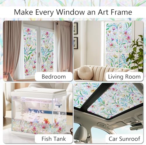 LEMON CLOUD Floral Stained Glass Window Privacy Film, 23.6″ x 157.4″ - Image 5