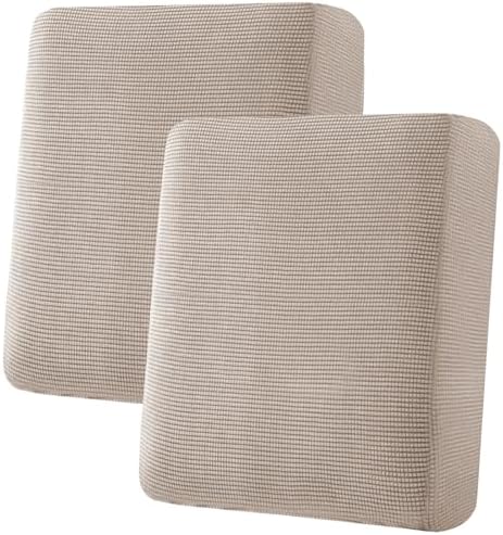 H.VERSAILTEX Super Stretch Individual Seat Cushion Covers Sofa Covers Couch Cushion Covers Slipcover Sets Thick Jacquard Textured Twill Fabric (2 Piece Medium Sofa Cushion Covers, Sand) by HVERSAILTEX
