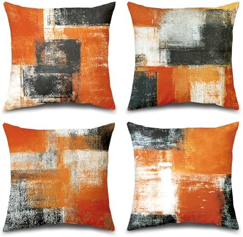 Burnt Orange Throw Pillow Covers 20x20 Set of 4 Decorative Cushion Cover Taupe Abstract Art Painting Pillow Covers for Sofa Couch Bedroom Living Room Outdoor Home Décor by Balaena
