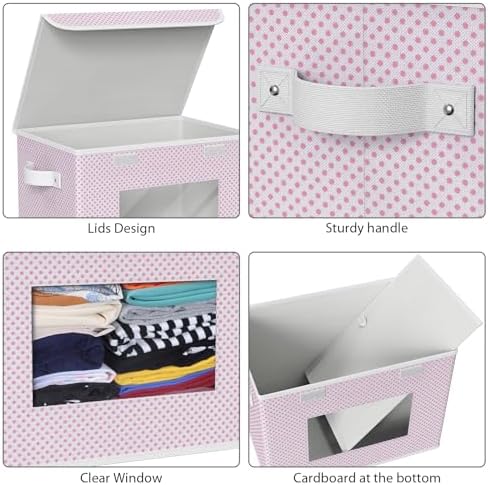 Univivi Fabric Foldable Storage Boxes with Lids, 4 Pack, Pink - Image 4