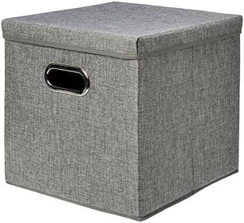 Amazon Basics Foldable Burlap Cloth Cube Storage Bins with Lid, Collapsible Organizing Containers, Stackable and Sturdy, Gray, (Pack of 10) - Image 2