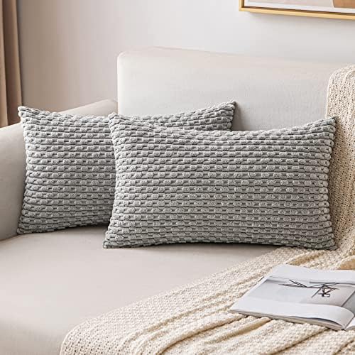 MIULEE Lumbar Decorative Throw Pillow Covers 12x20 Light Grey Corduroy by MIULEE
