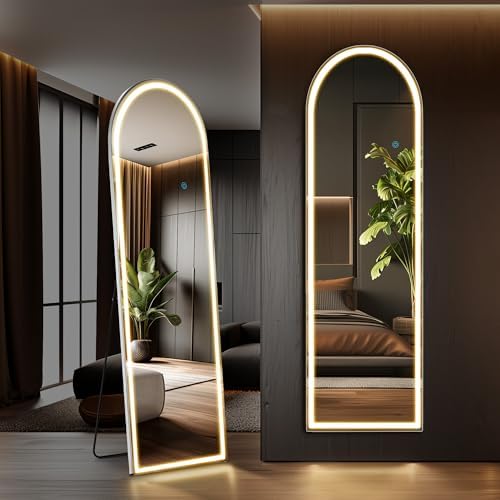 LED Arched Full Length Mirror, 60"L x 16"W Full Body Standing Mirror by Aidoly