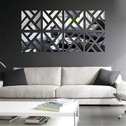 3D Mirror Wall Stickers, 4 Pcs Acrylic Square Geometric Pattern DIY Art Decal, Self Adhesive Mirror Plastic Wall Sheet Tiles Home Decoration for Living Room Bedroom Stair Wall Decor (4 pcs) - Image 6