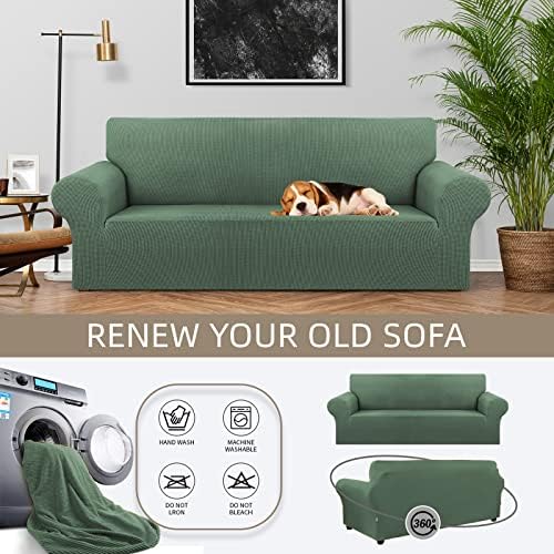 KEKUOU Stretch Couch Covers for Sofa, 3 Cushion Slipcover,Greyish Green - Image 3