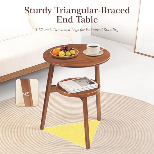 2-Tier Round Bamboo Side Table, Mid Century Modern End Table - Image 5