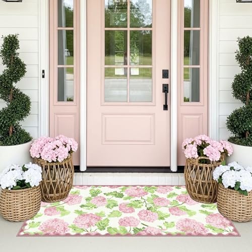 Front Door Mat Indoor Entrance - 2x4.3 Pastel Pink White Floral Rug - Image 4