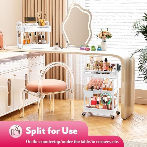 SUNALLY Makeup Cart Organizer with Drawer,3 Tier Rolling Makeup Cart, White - Image 7