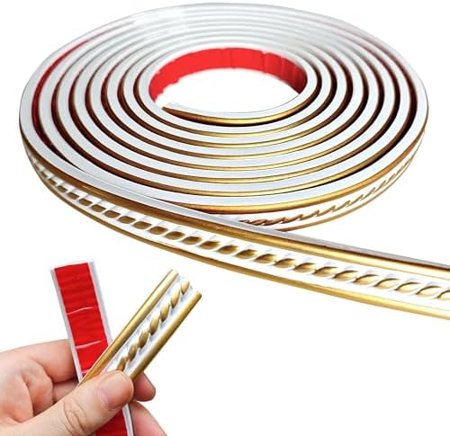 Peel and Stick Molding Trim Self Adhesive Flexible Wall Trim Crown Molding 3D Strip for Tile Wood Wall Panels Picture Mirror Frame Border Edge Corner Ceiling Wallpaper Decor (White Gold, 200in) by MaxirocHomeEnhancements