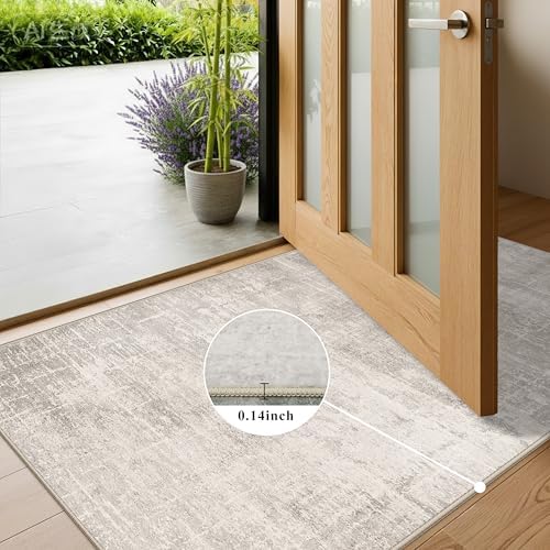 Washable 2x6 Thin Runner Rug: Abstract Soft Entryway Doormat Water-Resistan Hallway Bathroom Kitchen Carpet with Non-Slip Backing Modern Living Room Bedroom Decorative Carpet（2x6,Beige/Cream） - Image 3