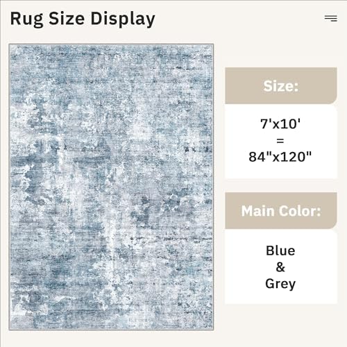 Soalmost Abstract 7x10 Area Rug for Living Room Washable Rugs Blue/Grey - Image 5