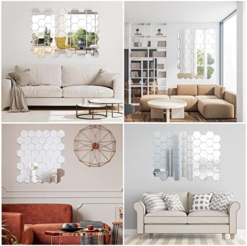 120 Pcs Hexagon Mirrors for Wall, Mirror Stickers, 3.94 x 3.43 x 1.97 Inch - Image 3