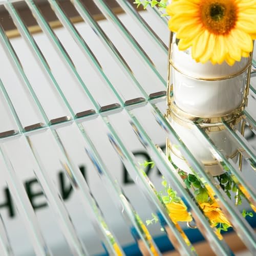 Diflart Mirror Peel and Stick Tile, 1.8 x 11.8 Inch, Beveled Mirror Strip Backsplash Tiles for Kitchen Bathroom Bar Accent Wall, Pack of 5 Sheets (Silver, 1.18x11.8 Inch) by Diflart