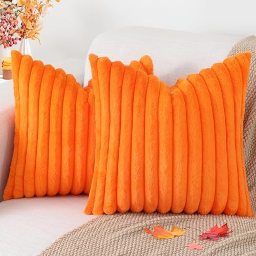 Pallene Faux Fur Fall Throw Pillow Covers 26x26 Set of 2, Burnt Orange by PALLENE