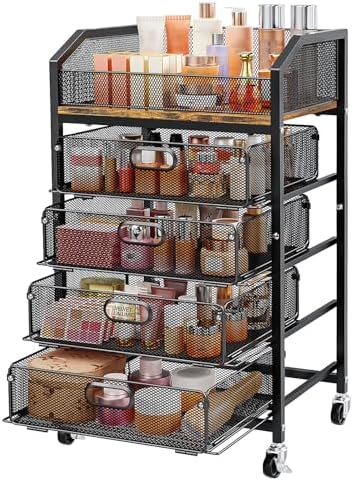 SUNALLY Rolling Makeup Cart with Drawers, Rolling Vanity Nail Cart, Black by SUNALLY