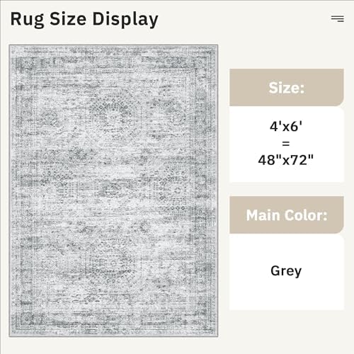 Soalmost 4x6 Area Rug for Living Room, Washable Rugs Non-Slip, Grey - Image 5