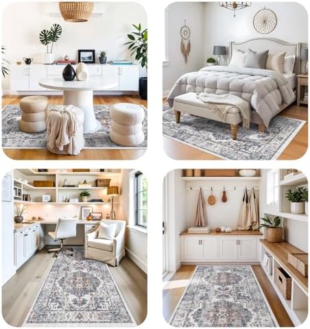 Washable 4x8 Hallway Area Rug: Vintage 8ft Water Resistant Soft Runner Rug for Entry Kitchen Non Slip Wide Low Pile Carpet for Living Room Bedroom Thin Floor Mat for Bathroom Dining Room(Brick,4x8) - Image 4