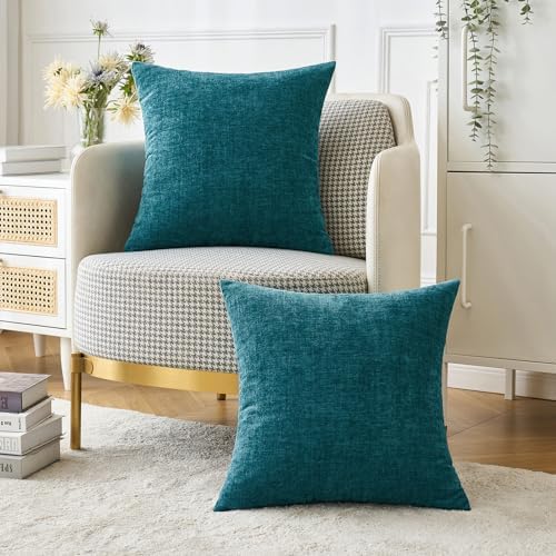 MIULEE Soft Chenille Throw Pillow Covers Dark Teal 16x16 Inch Pack of 2 - Image 5