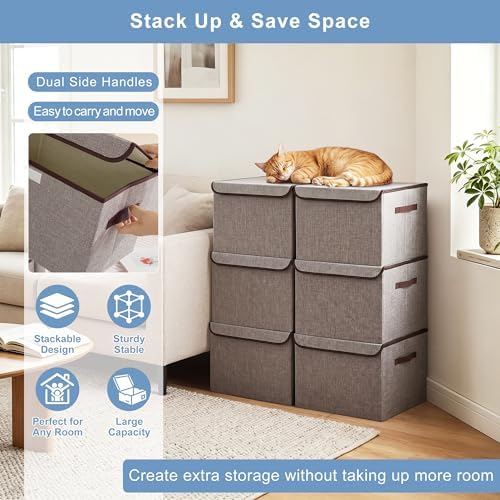 Bagnizer Large 22 Quart Linen Fabric Foldable Storage Bin Cube Organizer Basket with Flip-Top Lid & Handles, Clothes Blanket Box for Home, Office, Closet, Gray, 4 Pack 14.6 x 9.5 x 9.5” - Image 5