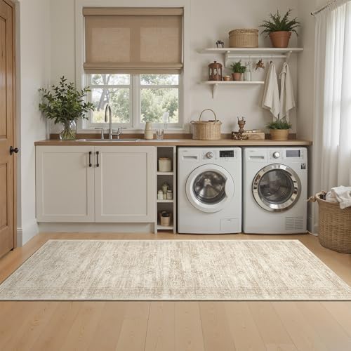 Soalmost Runner Rug 2x6 Washable Kitchen Hallway Runners Non-Slip Beige - Image 4