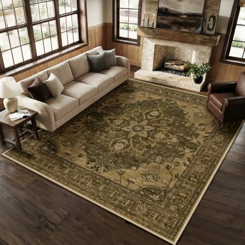 RELEANY Washable Area Rug, Square 8'x8', Brown/Dark Brown by RELEANY
