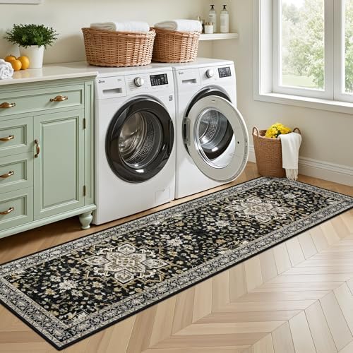Hallway Runner Rug: 2.6x8 Kitchen Rugs for Living Room Black Gold - Image 4