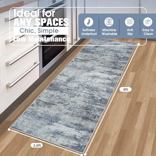 Aelenmu Runner Rugs for Hallways Kitchen 2.6x8 Non Slip Washable Blue Grey - Image 2