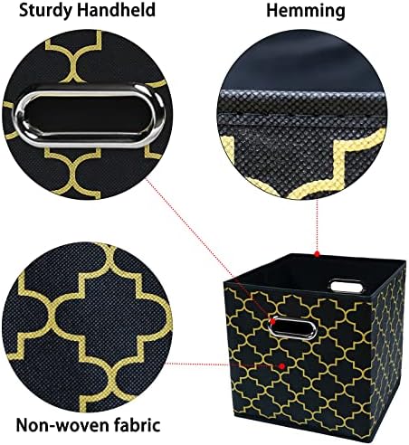 Black Foldable Storage Cubes Bins , Fabric Storage Box Cubes Organizer Baskets with Dual Handles for Home Organizer Black Gold - Image 7
