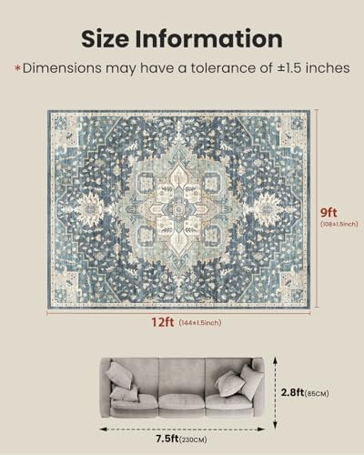 AMADA HOMEFURNISHING 9x12 Washable Area Rug, Low-Profile Large Area Rug with Non-Slip Backing & Durable Edge Binding, Vintage Large Rugs for Living Room, Bedroom & Dining Room - Image 2