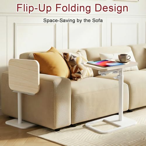 GOYLSER TV Tray Table for Couch, Height Adjustable/360° Swivel/180° Flip-Over Panel Design C-Shaped End Table, Sofa End Side Table with Phone & Tablet Slot for Eating, Laptop, Couch (Natural) - Image 5