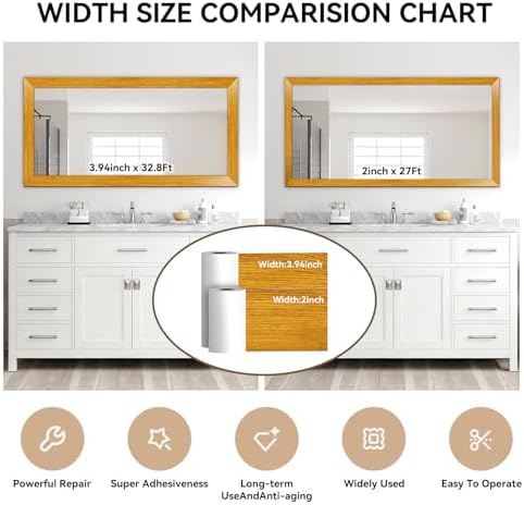 DESOMINOR 32FT Peel &Stick Wood Grain Wallpaper Border Removable Waterproof Bathroom Mirror Frame Sticker (Yellow, 3.93Inch X 32.8Ft) - Image 2