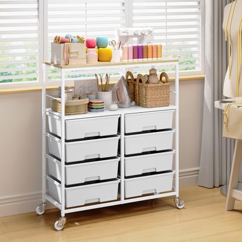 APEXCHASER Rolling Storage Cart with 8 Large Drawers, Wooden Tabletop - Image 2