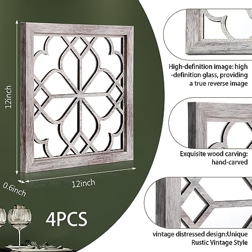 Tatuo 4 Pcs Mirrors Square Wall Mirror, Gorgeous Rustic Farmhouse Accent Mirror, Rustic for Bathroom Renovation Bedrooms Living Rooms, 12 x 12 Inch(Elegant White) - Image 4