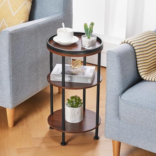 Side Table, Small Round Side Table for Small Spaces, 3-Tier Round Accent Table Slim Side Table, Modern Sofa End Table Corner Table for Living Room Bedroom Nightstand (Classic, Cherry) - Image 6