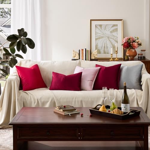 GIGIZAZA Burgundy Velvet Pillow Covers 12x20 Decorative Pillows Pack of 2 - Image 6