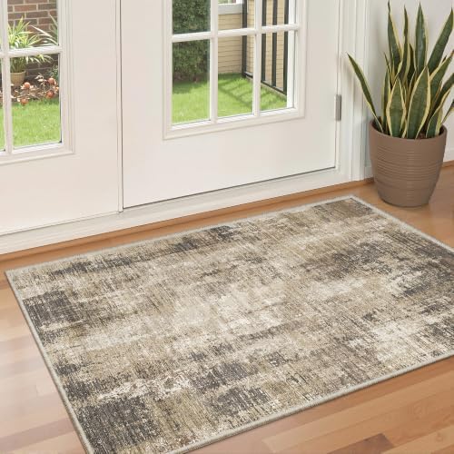 Valenrug 3x5 Rug Non Slip, Abstract Washable Entryway Rug for Bedroom Taupe by Valenrug