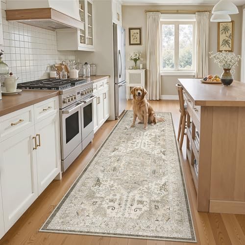 Madane Kitchen Runner 2'6''x8' Soft Rug Runners for Hallways, Ivory/Brown - Image 2