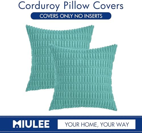 MIULEE Corduroy Decorative Throw Pillow Covers 18x18 Aqua Green Pack of 2 - Image 6