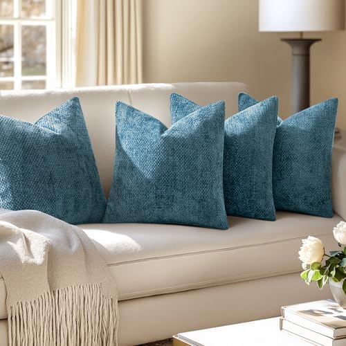 MIULEE Soft Decorative Chenille Pillow Covers Smoke Blue 20x20 Pack of 4 - Image 5