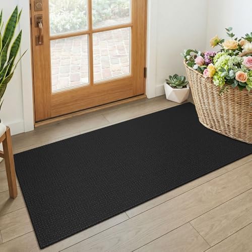 KOZYFLY Black 2x4 Entry Runner Rug, Small Washable Runners for Entryway, Non Slip Door Mat Indoor Entrance, Front Porch Carpet for Foyer, Kitchen, Bedroom, Bathroom, Black/Dark Grey by KOZYFLY