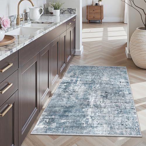Soalmost Abstract 3x4 Rugs, Small Washable Area Rug for Entryway Blue/Grey - Image 2