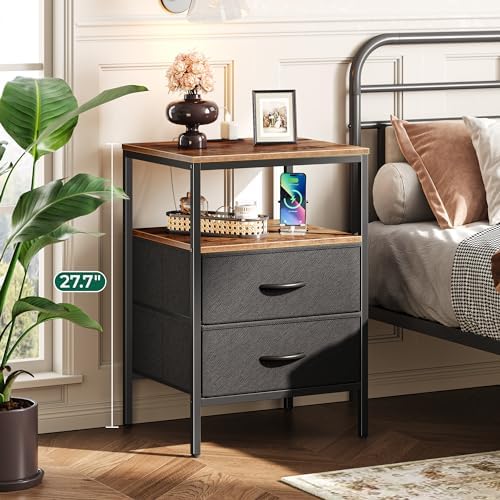 Huuger Night Stand with Charger Station, 27.7 Inch Tall Nightstand - Image 2