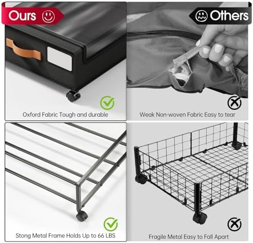 Yecaye Under Bed Storage with Wheels 2Pack, 70L Larger Capacity Under Bed Storage Containers, Underbed Shoe Storage Organizer, Rolling Under Bed Metal Drawers for Clothes, Blankets(35.5 x 17 x 6.7in) - Image 3
