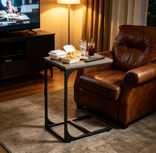 WLIVE C Shaped End Table TV Tray Slide Under Couch Side Table Greige - Image 6