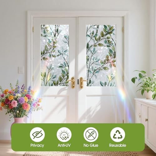 Window Privacy Film Stained Glass Window Film Decorative Static Cling Frosted Glass Cover Window Tint for Home Non-Adhesive 3D Laser UV Blocking - Image 4