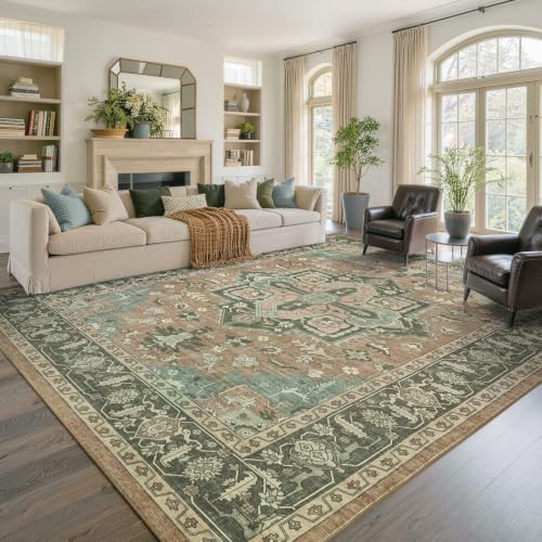 9x12 Ft Extra Large Area Rugs for Living Room, Soft Non-Slip Machine Washable Rug, Vintage Stain Resistant Carpets for Bedroom Nursery Dining Room Home Decor (Brown) - Image 2