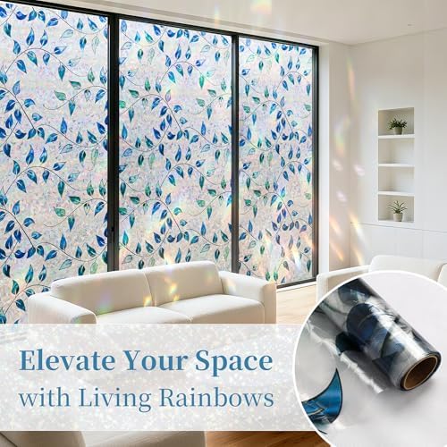 Finnez Window Privacy Film, Stained Glass Rainbow, Foliage, 17.5" x 78.7" - Image 2