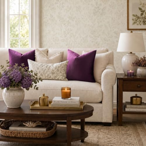 GIGIZAZA Velvet Pillow Covers 24x24 Decorative Pillows Pack of 2 Purple - Image 2
